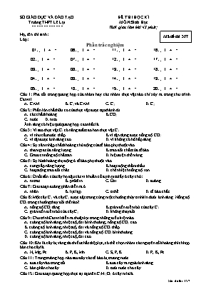 Đề thi học kì I môn Sinh học Lớp 11 - Mã đề 357 - Trường THPT Lê Lợi